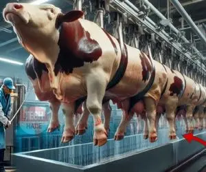 فرآوری گاو؛ گاو 220 کیلویی رو بعد بهره کشی تو کارواش سلاخ خونه استیکی برش زدن