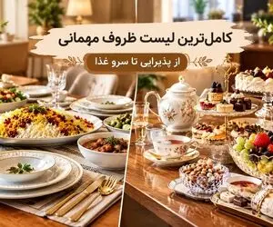 تمام ظروف لازمه برای مهمانی؛ تکمیل بودن پذیرایی و سرو غذای یک بانو با آمادگی قبلی
