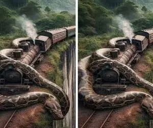 بدایع حیات وحش؛ پیتون غول پیکر فکر کرد قطار غذاست پیچید دورش شروع کرد به بلع