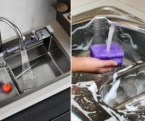 گام به گام تمیز کردن و برق انداختن سینک ظرفشویی استیل بدون ذره ای استفاده از وایتکس