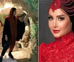 نگاه ناناز "مریم خدارحمی" پشت یه تیغ تیغی؛ با لباس مجلسی قرمز گاو گُنده گرفت تو بغلش!