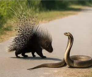 حیات وحش مصنوعی / جوجه تیغی مفلوک برای دفاع تیغاشو رها کرد مار نفله شه