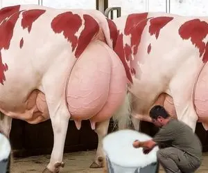 گاوهای باورنکردنی؛ گاوهای قرمزی که از بس شیر دارن دوشیده نشن راه نمی تونن برن