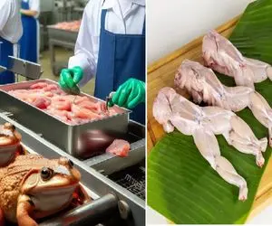 کارخانه حیوانات؛ قروباغه رو تو تالاب پروار میکنن غلفتی پوستشو میکنن خام میخورن