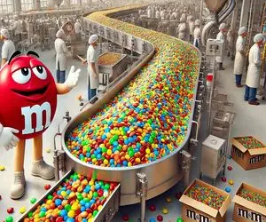 کارخانه تولید اسمارتیز؛ کاکائو و شکر و با همزن غول پیکر ترکیب میکنن شکلات رنگی میسازن