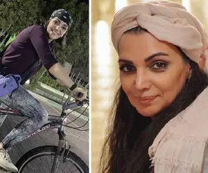 "الهام پاوه نژاد" با تیپی منشوری در حال دوچرخه سواری؛ مگه لاس وگاسه!