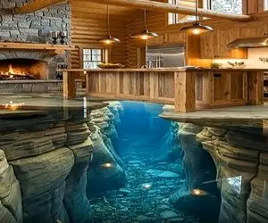 معماری خلاقانه؛ تونل آبی ساختن کف آشپزخونه روش شیشه گذاشتن بشکنه غرق میشن