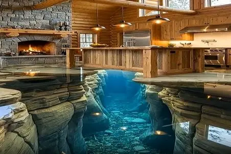 معماری خلاقانه؛ تونل آبی ساختن کف آشپزخونه روش شیشه گذاشتن بشکنه غرق میشن