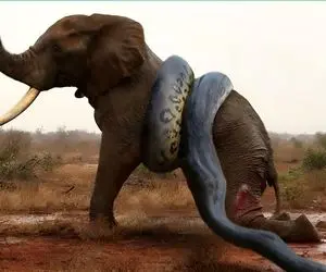 از جذابیت های حیات وحش؛ مار پیتون کودن شد رفت پیچید دور فیل اما خودش منهدم شد