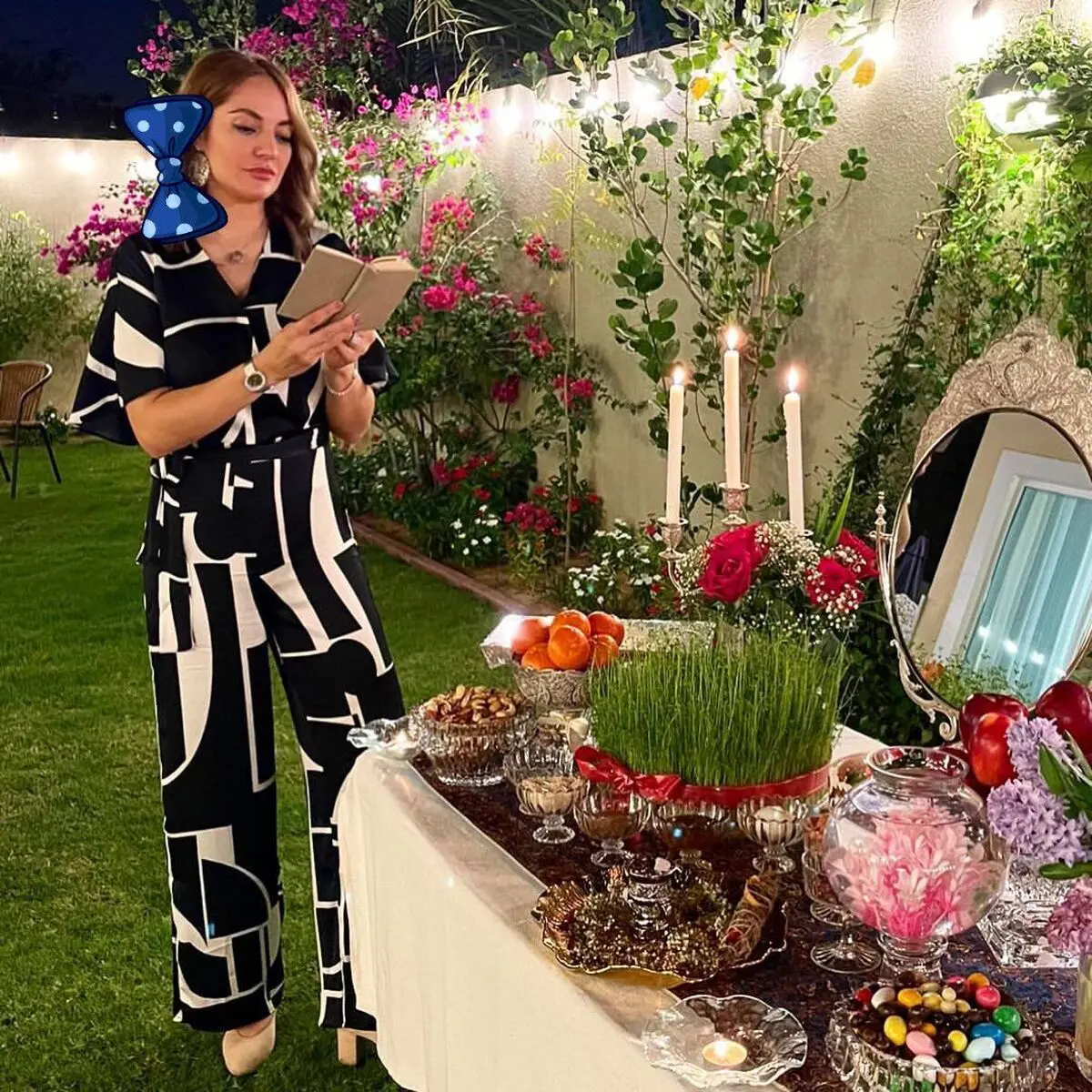 استایل+خاص+مهناز+افشار+در+کنار+سفره+هفت+سین+۱۴۰۲+++عکس