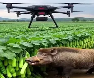 کشاورزی نوین؛ دیگه مترسک نمیذارن سر زمین پهباد حیوونای مزاحمو میسوزونه