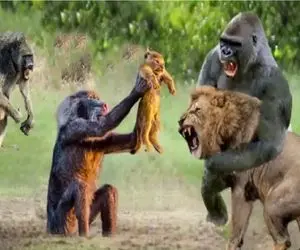 بر مدار وحش؛ همدستی بابون و گوریل برای زجرکش کردن شیر