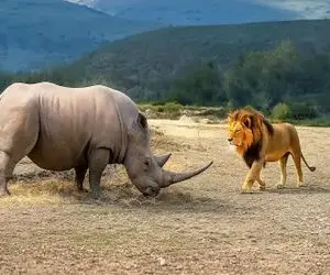 مستند حیات وحش؛ کشتی نفس گیر شیر و کرگدن شاخ کوب