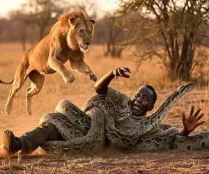 جذابیت حیات وحش / پیتون غول به پیرمرد حمله کرد کار شیر  همه را به گریه انداخت