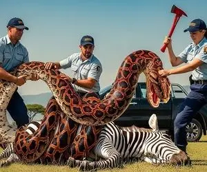 حیات وحش مصنوعی؛ گورخر شجاع برای نجات مادرش از دست پیتون غول قرمز کمک میاره