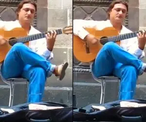 آواز خیابانی؛ ببینید این آقاهه مو بور چه تو حس فلامنکو اسپانیایی میزنه!