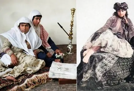 تصاویر| سفر به عصر قاجار؛ از «دستۀ دختران قلیان کش» تا «عشوه گری دختر جوان»