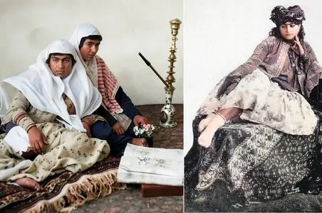 تصاویر| سفر به عصر قاجار؛ از «دستۀ دختران قلیان کش» تا «عشوه گری دختر جوان»