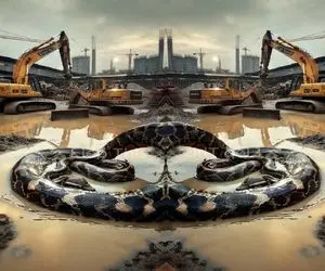 بدایع حیات وحش؛ پیتون غول آروم خزید سمت بیل مکانیکی غول میخواد لهش کنه ببلعه