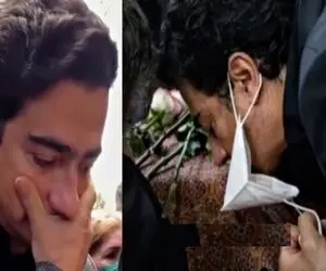 آواز هنرمندانه؛ همایون شجریان سرمزار نیمه جانش با بوسه بر خاک اشک ریزان میخونه