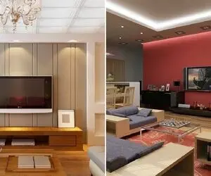 جای تلویزیون در پذیرایی مستطیل / دکوراسیونی مدرن و جذاب با این سبک چینش