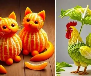 ساخت حیوانات با خوراکی ها و صیفی جات؛ مثلا سر بز رو با شاخش گاز بزنی که کلم بروکلیه