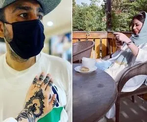 تولد شاهانه "مهران غفوریان" واسه خانومش با یه کیک غول؛ عجب بابا آخه پاپیون جای شال!