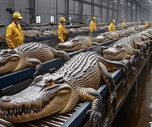 فرآوری تمساح؛ عملیات کارخانه فرآوری و صنعت پرسود کروکودیل با تکنولوژی 