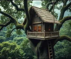 معماری خلاقانه؛ خانه درختی را با چوب مستحکم ساخت از حمله عقاب در امان باشد