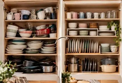 چطور ظروف را زیبا داخل کابینت بچینیم؟ چطور فضای جادار تری داشته باشیم؟سوالات چیدمان
