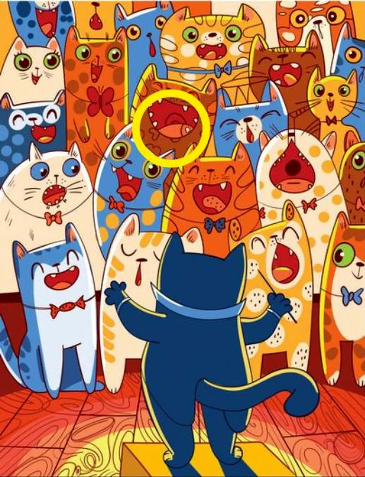 spot the fish hidden in cat choir picture solution