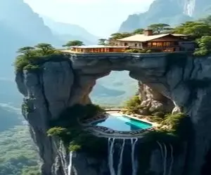 معماری خلاقانه؛ خونه دوبلکس ساختن تو صخره زیر استخرش چشمه میجوشه طبیعی بعد آبشار میشه