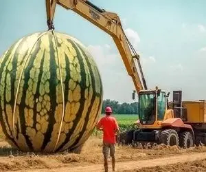 کشاورزی نوین؛ یه دنیا هندونه کاشتن فک کردن زمین محصول نداده ولی همش شده یه هندونه غول