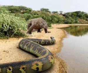 شاهکار حیات وحش؛ پیتون هرکول سلانه سلانه رفت فیل سفاک و تناول کنه اونم د فرار