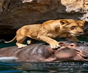 مستند حیات وحش؛ شیر بعد سرخوردگی تو خشکی میپره رو اسب آبی شانسشو امتحان کنه