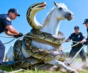 حیات وحش مصنوعی؛ اسب شجاع برای نجات جان مامانش از چنگ پیتون غول کمک آور