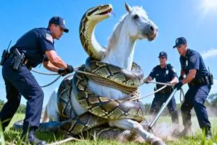حیات وحش مصنوعی؛ اسب شجاع برای نجات جان مامانش از چنگ پیتون غول کمک آور