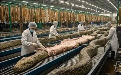 فرآوری مار؛ پیتون غول میکنن برای ساخت کیف میلیاردی که بکننش تو چشم فک و فامیل