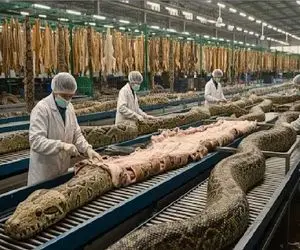 فرآوری مار؛ پیتون غول میکنن برای ساخت کیف میلیاردی که بکننش تو چشم فک و فامیل