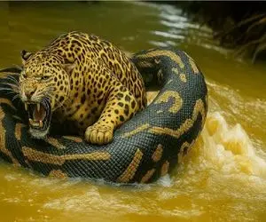 مستند حیات وحش/ پیتون پیچید دور پلنگ آماده اش کرد برای بلعیدن