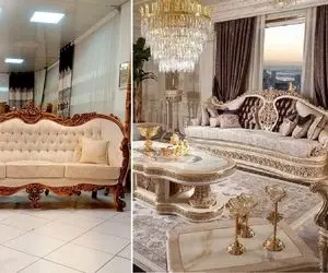 انواع مبلمان استیل (کلاسیک ایرانی، فرانسوی، تمام منبت، ایتالیایی)؛ ست با فرش و پرده