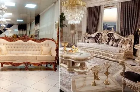 انواع مبلمان استیل (کلاسیک ایرانی، فرانسوی، تمام منبت، ایتالیایی)؛ ست با فرش و پرده