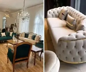رنگ مبلمان خانه ثروتمندان؛ شما این رنگ مبل رو تو بیابون بی آب و علفم بذاری قصر میشه