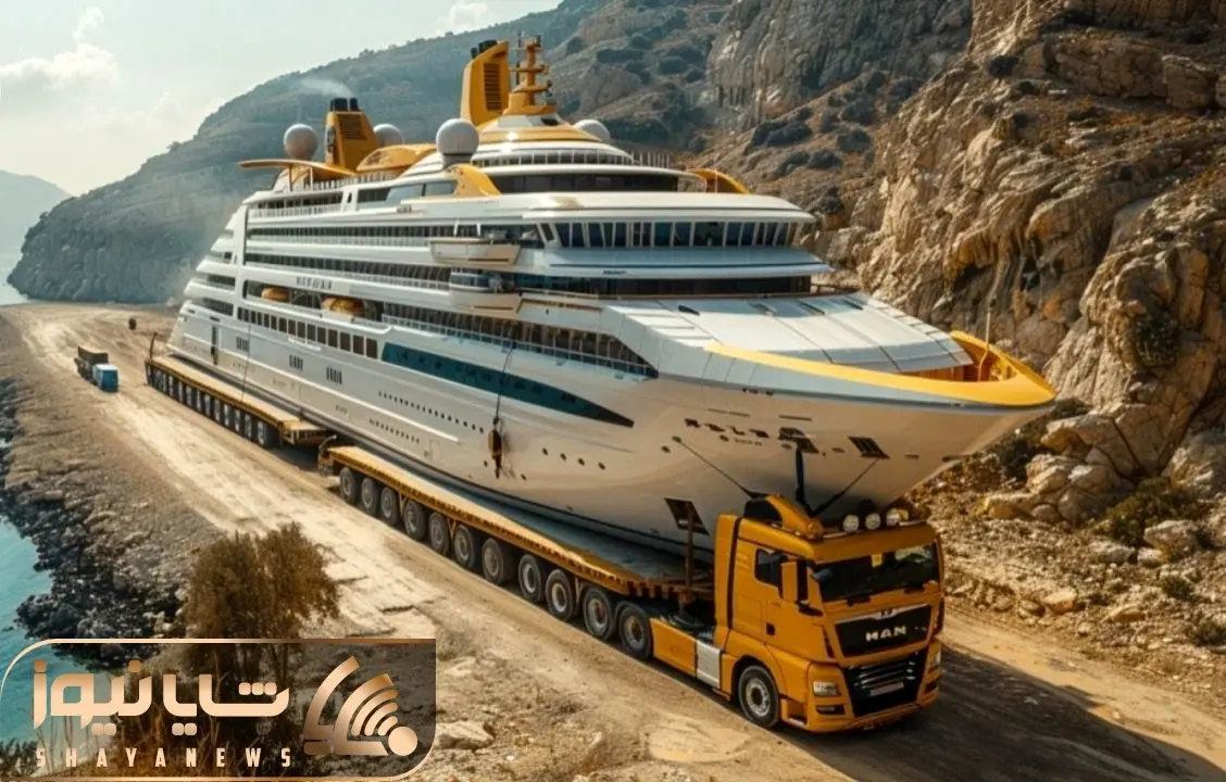 جا به جایی های جانکاه؛ کشتی چند صد تنی اقیانوس پیما رو می ندازن پشت تریلی و می برنش