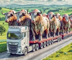 جابه جایی پرهیبت؛ گاو عضلانی و بعد مسابقه گاوهای آهنین با جرثقیل برد سلاخخونه