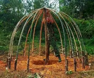 معماری خلاقانه؛ برای اینکه خوراک شغالا نشه تو اعماق جنگل با شاخ و برگ لونه ساخت