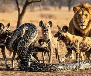 طلوع وحشت؛ پیتون، شیر و سگ‌های وحشی در یک درگیری مرگبار
