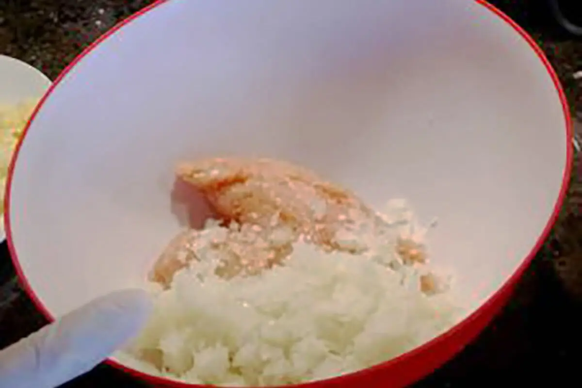 mixing-chicken-meat-with-oninon