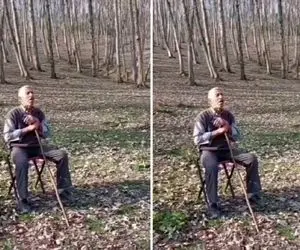 آواز طوری؛ پیرمرد یکه و تنها وسط جنگل نشسته چه آواز سوزداری میخونه!