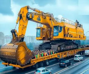 جابه‌جایی جانکاه؛ بیل مکانیکی 8000 تنی ساختن 2 تا هیجده چرخ و یدکش به سختی حملش میکنن